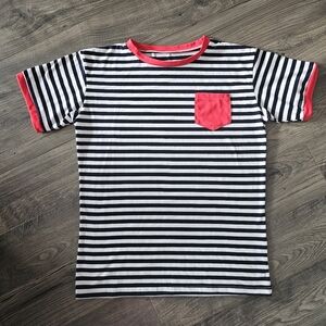 szM Black White Red Striped Short Sleeve Tee Summer Nautical Boat Spring Basics‎